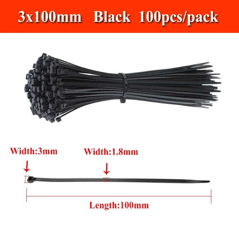 

Пластиковые черные самоблокирующиеся хомуты 100 шт.