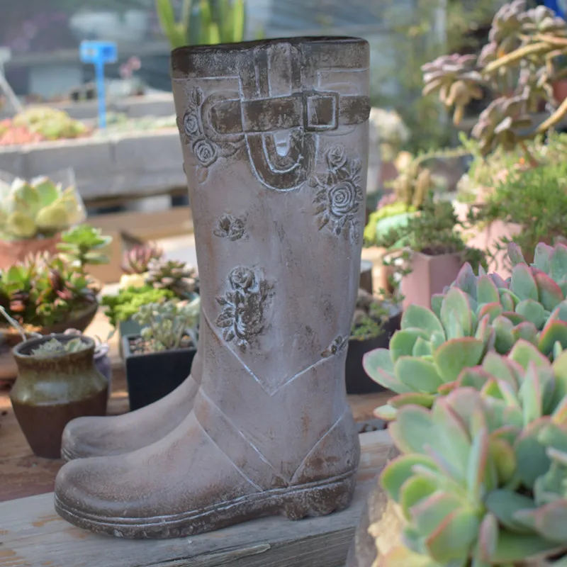 Пастырской творческий смолы дождевые сапоги украшения цветочного горшка