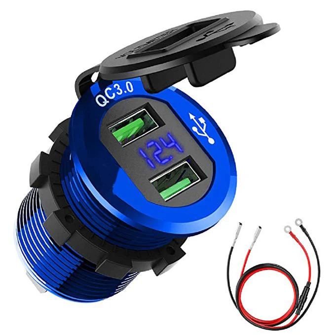 Двойное зарядное устройство USB 12 В/24 В для мотоцикла с цифровым вольтметром и