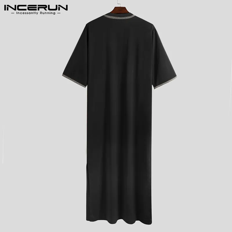 INCERUN мужской исламский мусульманский кафтан с рукавом до локтя однотонный V