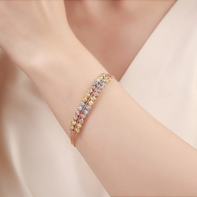 Новые блестящие 2 Слои бисера лазерная резка, 18 k, настоящая реальные твердого золота регулируемого размера высококлассные украшения на свадьбу, годовщину для Для женщин Подарки к празднику