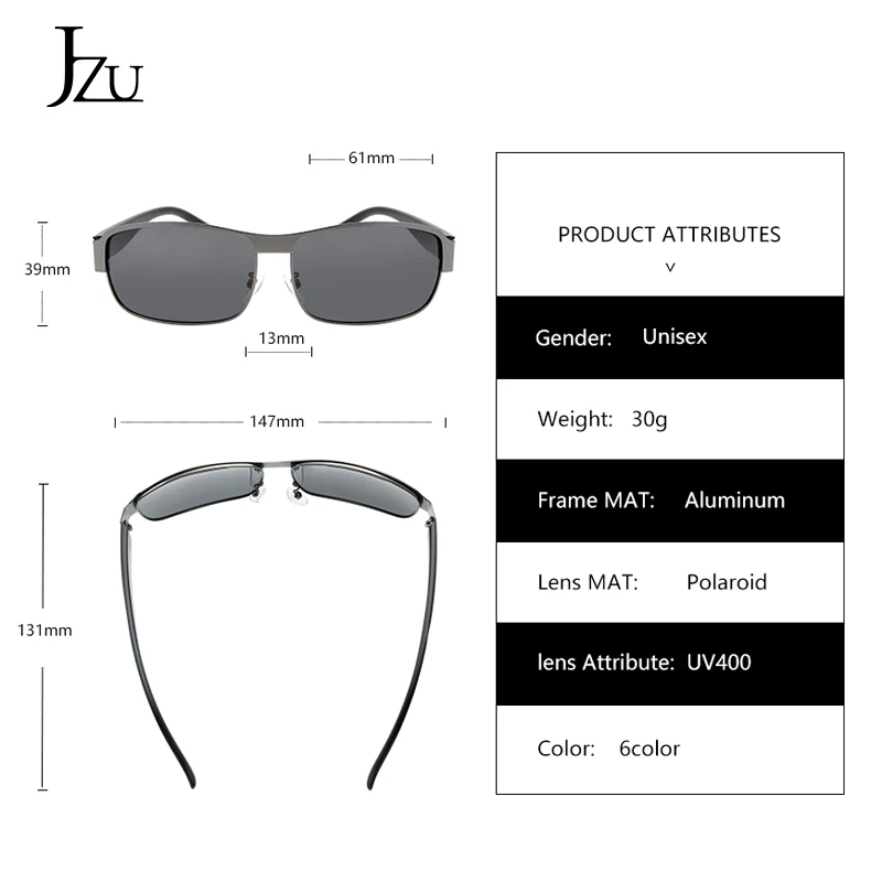 

JZU 2021 New Brand Designer Sunglasses Men luxury Vintage Alloy Frame Polarized Driving Men Sunglasses retro eyewear UV400