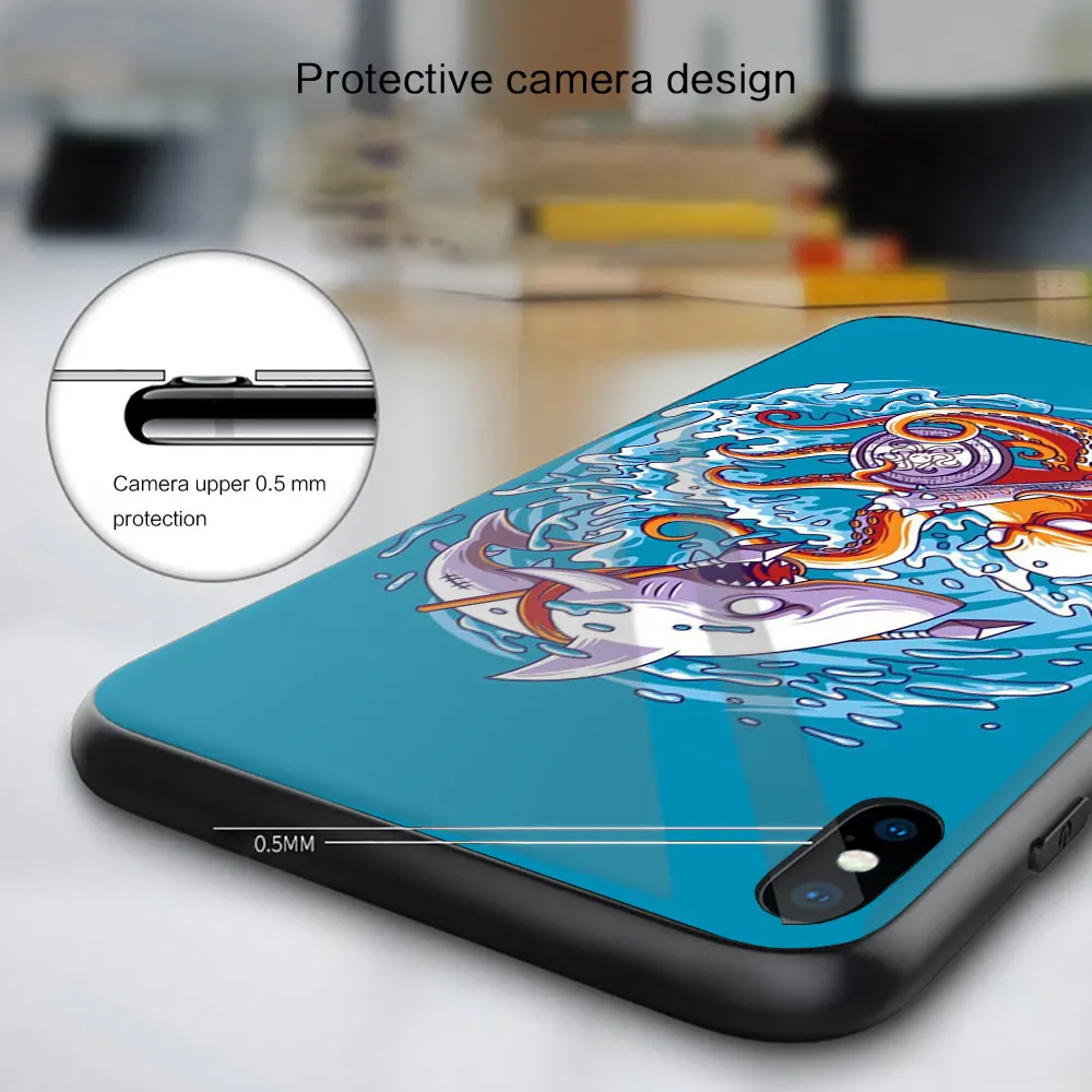 

Glass Soft Balck Case Shell for iPhone 12 11 Pro X XS Max XR 8 7 6 Plus SE 2020 S Cover Tentacles of sea octopus