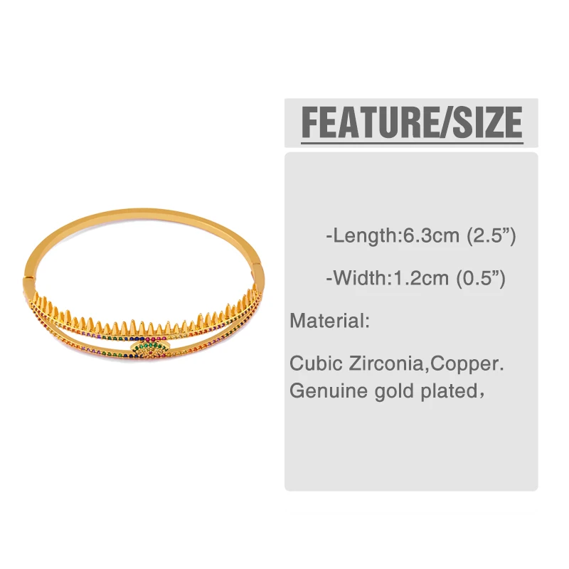Женский браслет радужной расцветки OCESRIO Браслет манжета из 24 каратного золота со
