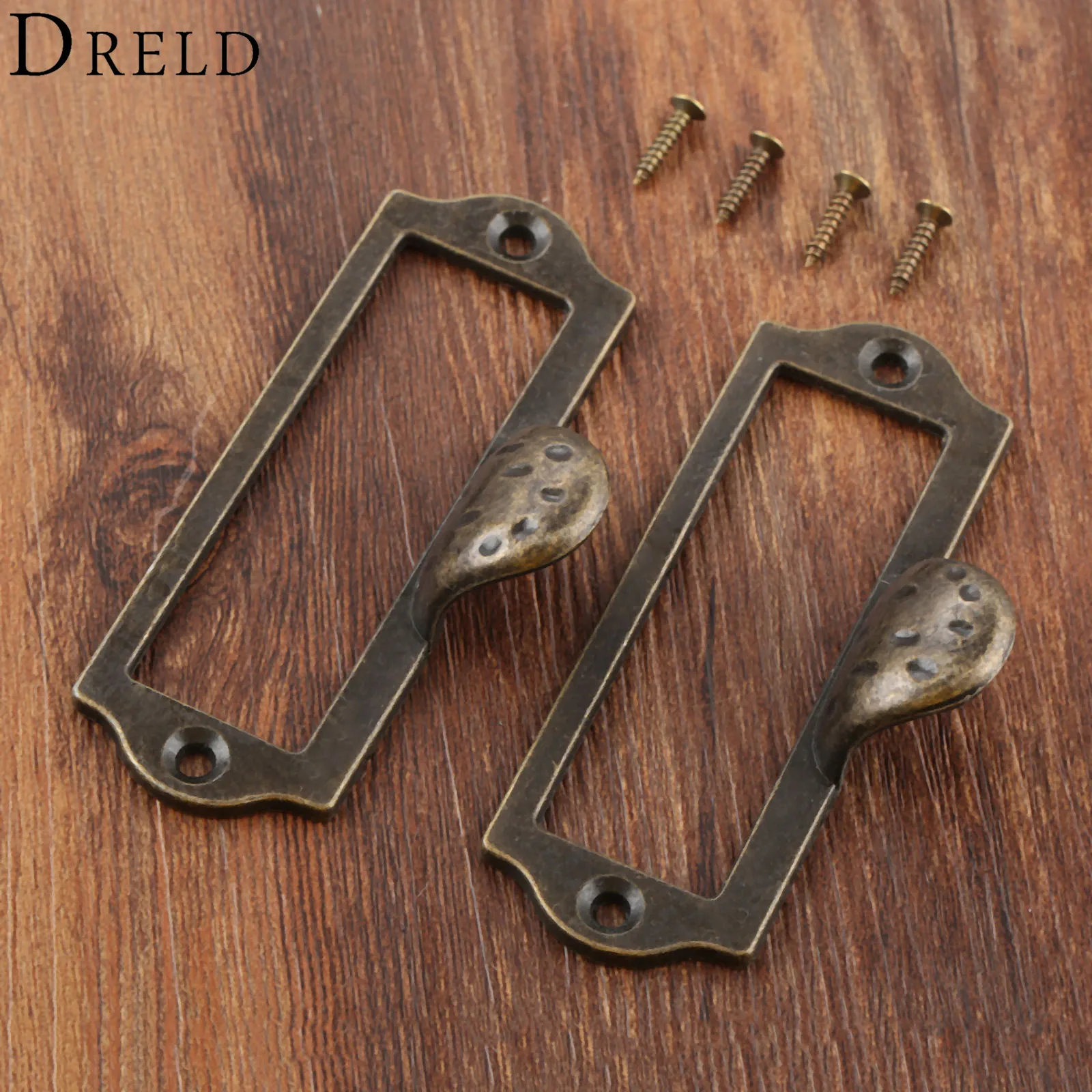 DRELD 2Pcs Antique Brass Zinc Alloy Label Pull Frame Handle File Name Card Holder For Furniture Cabinet Drawer Box Bin 87*45mm |