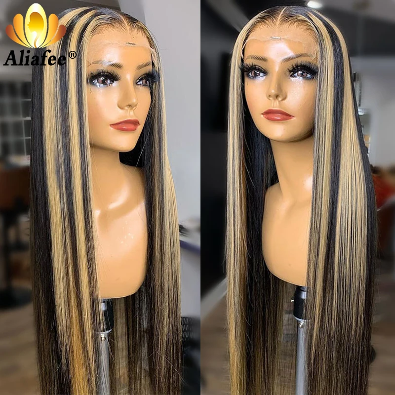 Aliafee Highlight Honey Blonde Color 13x4 Lace Front Wig with Baby Hair Human Hair 4x4 Closure Wig Remy Hair Wig For Women