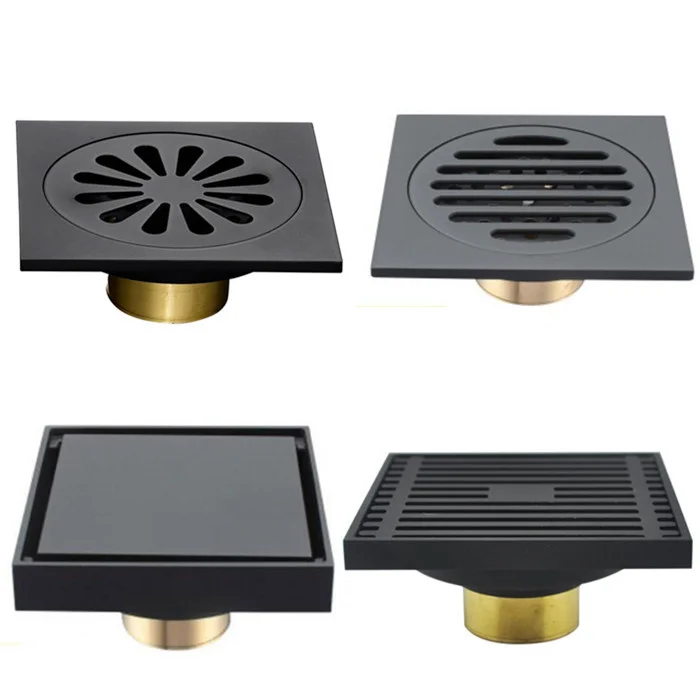 

Invisible shower floor drainage, modern, pure black, brass material, fast drainage, tile insertion, square