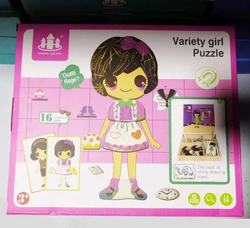 Бесплатная доставка детская деревянная головоломка одежда пазлы для девочек