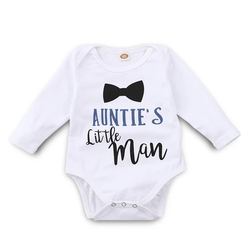Забавные тетей Little Man с надписью белая цельные крошечные хлопковые боди длинными
