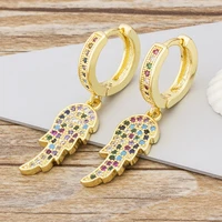 aibef hot sale wings design drop dangle earrings charm copper colorful cz stone earrings for women girls wedding party jewelry