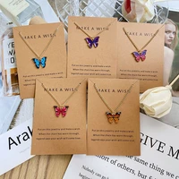 korean colorful butterfly necklaces for women fashion harajuku enamel butterflies pendant necklace with card couple jewelry gift
