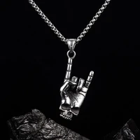 hip hop new fashion rock roll i love you gesture pendant necklace men women stainless steel punk skull pendant party jewelry