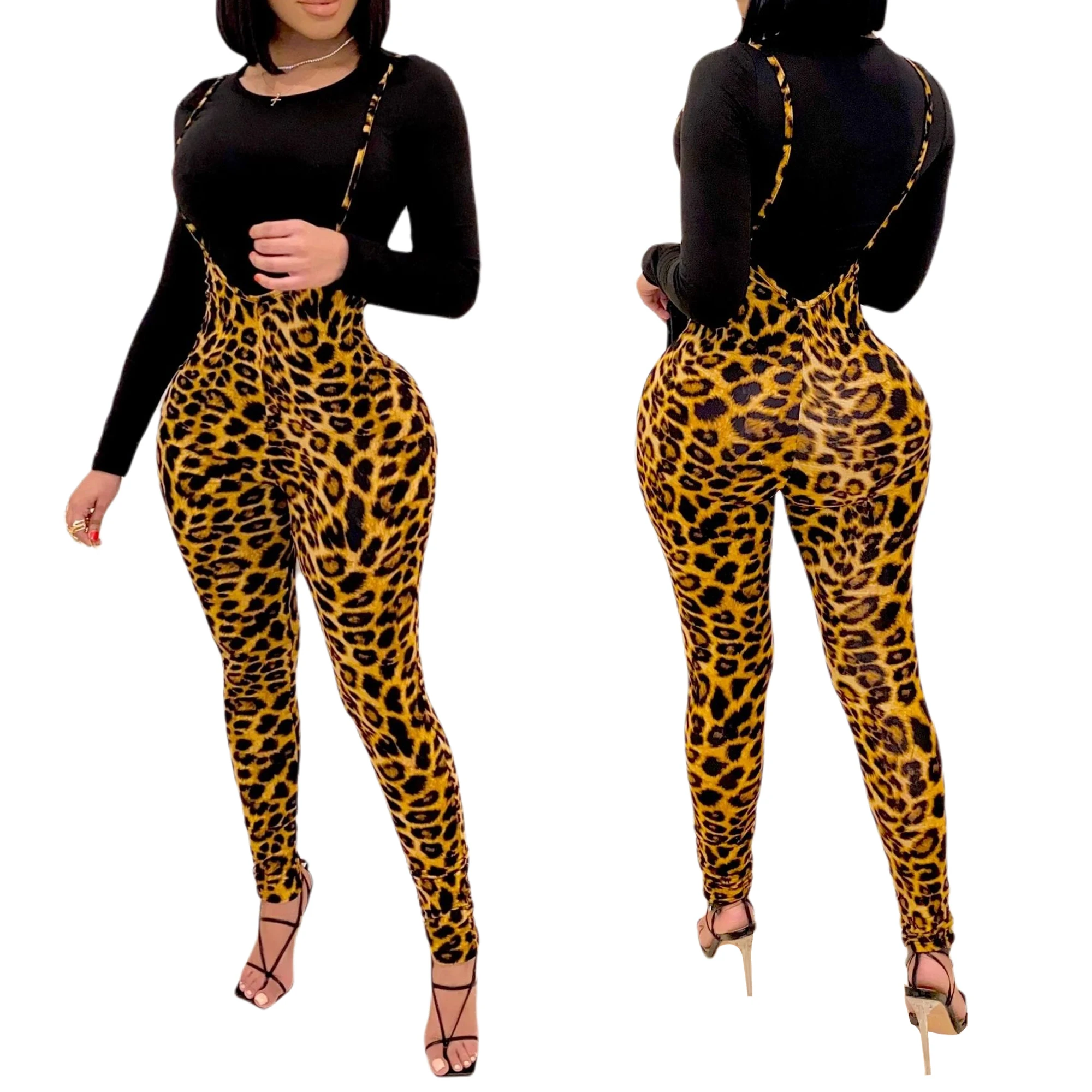 

Женские весенне-осенние модные леопардовые комбинезоны, комбинезоны, женский сексуальный облегающий эластичный комбинезон, брюки, уличная...