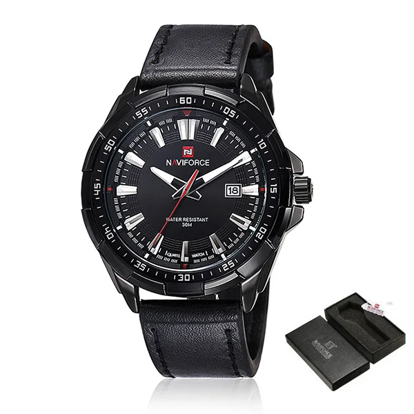 black with box NAVIFORCE хронограф Топ Brends мужские классические часы Круглый циферблат часы мужские relojes hombre relogio masculino - Цвет: black with box