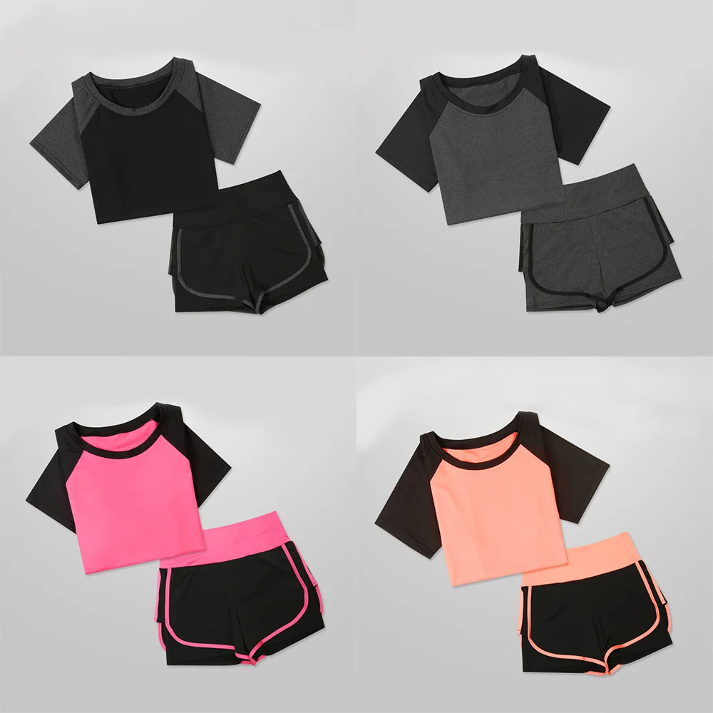 Штаны с высокой талией + футболка 2 комплекта спортивной одежды одежда для