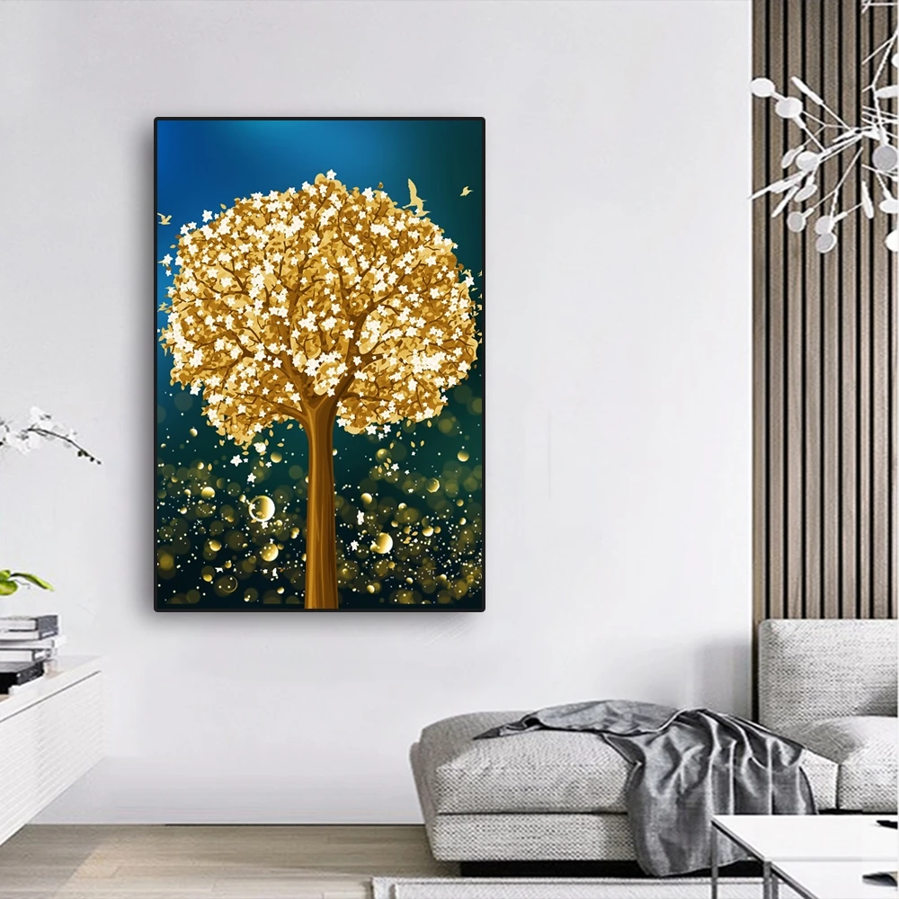 

Mordern Abstract Poster Gold Elk Tree Scenery Nordic Wall Painting Decor Poster Art Room Decor For Living Room Bedroom Artwork