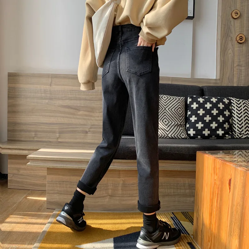 Джинсы-бойфренды женские хлопковые с высокой талией черные большого размера |