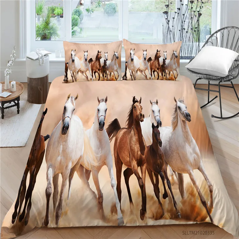 

3D Bedding Set King Size Duvet Cover Set Creative Horse Print Comforter Cover Set Modern Bed Set with Pillowcase