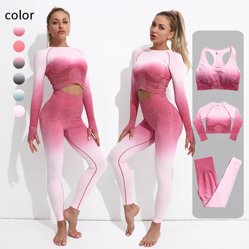

Woman Clothes 2 Two Piece Yoga Set Long Sleeve Workout Suit Fitness Elastic Sport Crop Top High Waist Leggings Dancing Tracksuit