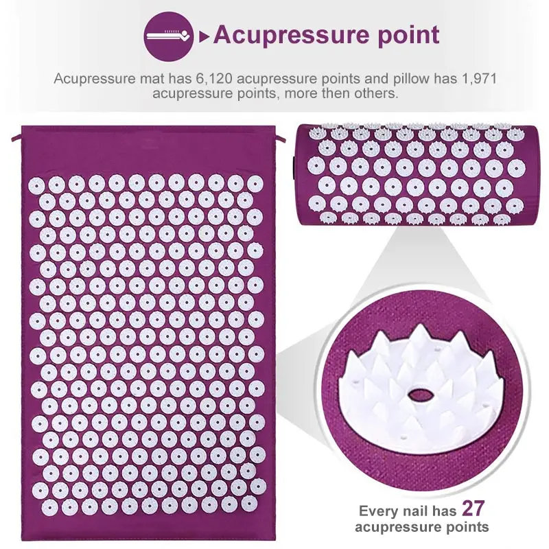 

Massager Cushion Yoga Mat Relieve Stress Back Body Pain Lotus Spike With Pillow Non-Slip Acupressure Massage Foot Mat With Bag