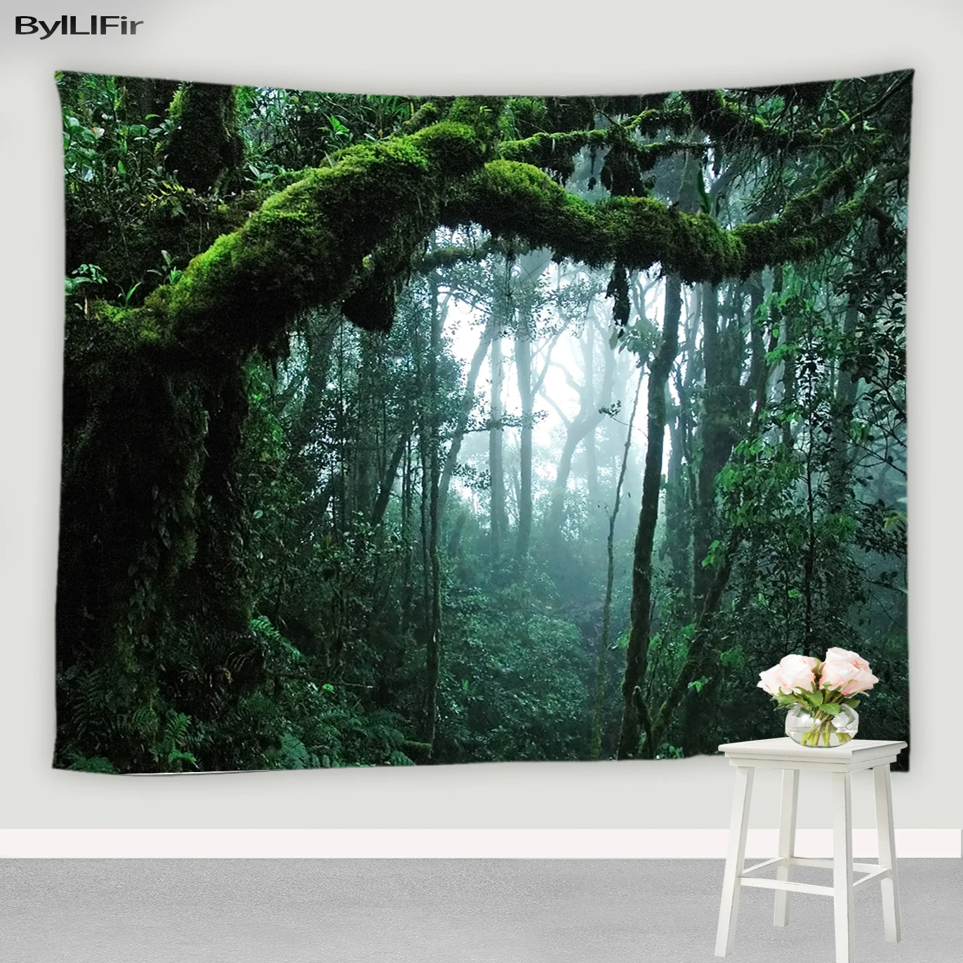 Настенный Гобелен Mist Forest с пейзажем солнечные деревья психоделический хиппи