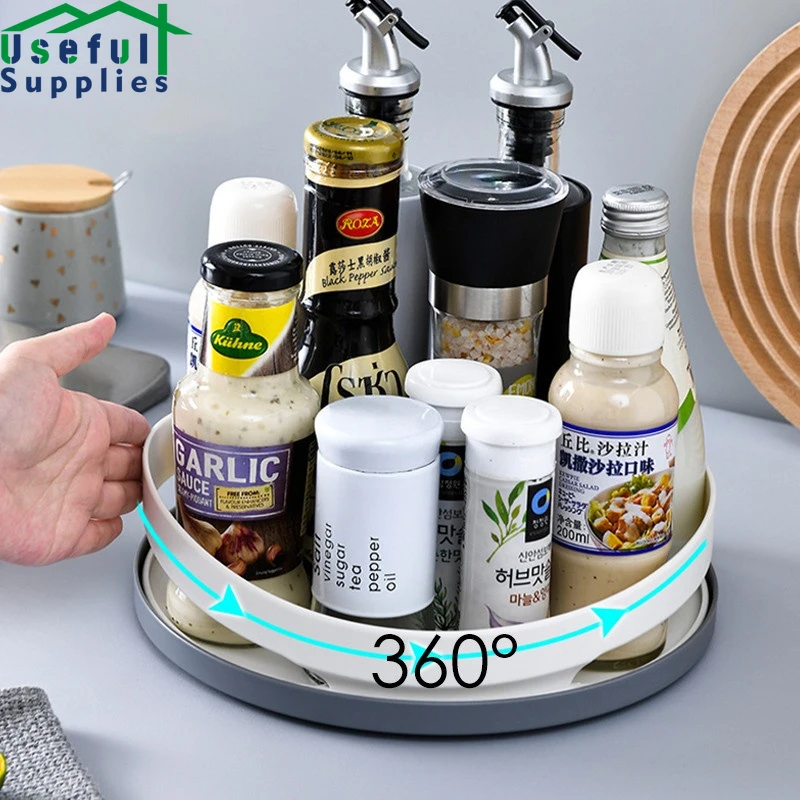 

360° Rotating Kitchen Spices Stand Large Capacity Cosmetic Storage Tray Fruit Organizer Lipstick Storage Household Accessories