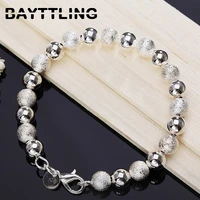 bayttling 8 inch silver color 8mm matte beaded chain bracelet bangle for woman man fashion glamour party jewelry gift