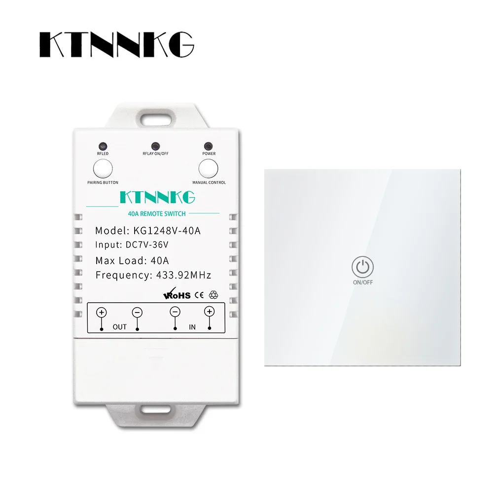 DC7-36V KTNNKG 40A relay remote control switch with wall touch transmitter for controlling high-power appliances up to 4000W |