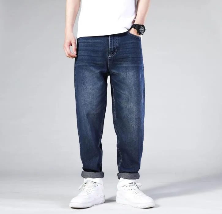 Для мужчин джинсы в стиле хип хоп размера плюс 46 скейтборд брюки свободные для