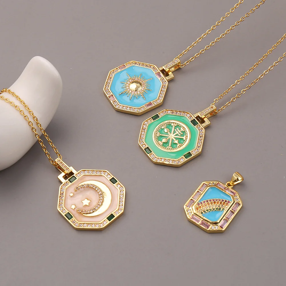 

2021 Trend Hip Hop Rainbow Moon Frosty Gold Necklace Copper 18K Gold Zircon Pendant Necklace Women Collares Jewelry Female