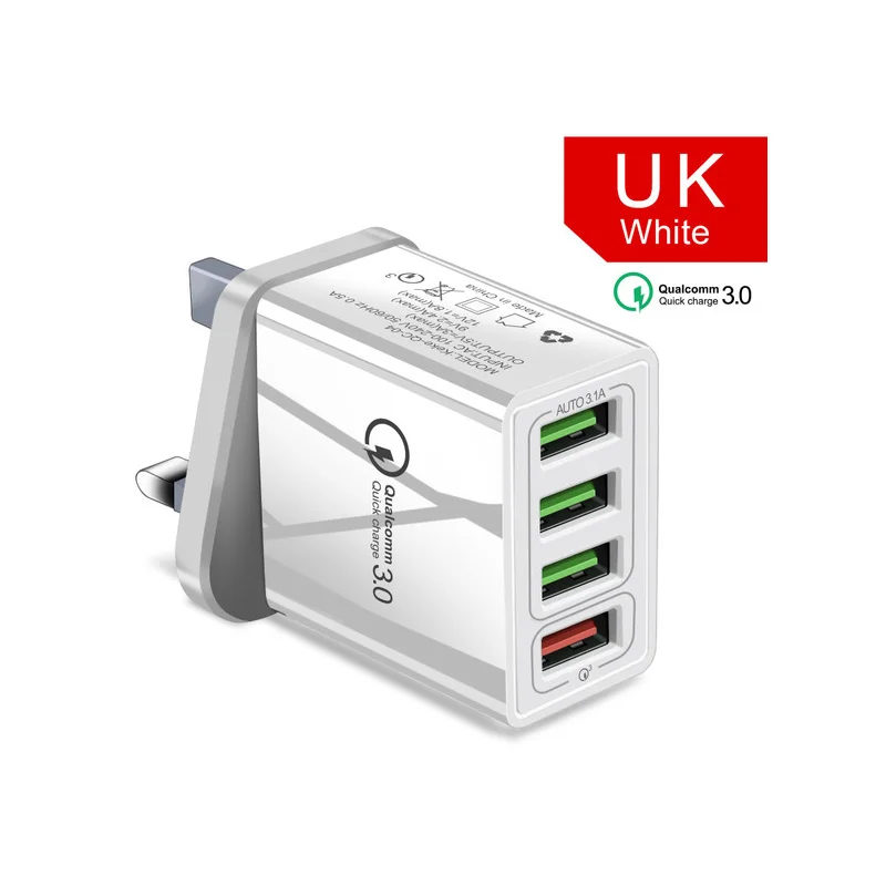 48 Вт Быстрая зарядка 3,0 4 порта USB зарядное устройство для iPhone X XS XR 8 7 6 6s plus iPad быстрое дорожное зарядное устройство для samsung S10 S9 Xiaomi Mi 9 8 huawei Nokia зарядное устройство для мобильного телефона EU US UK вилка - Тип штекера: White UK Plug