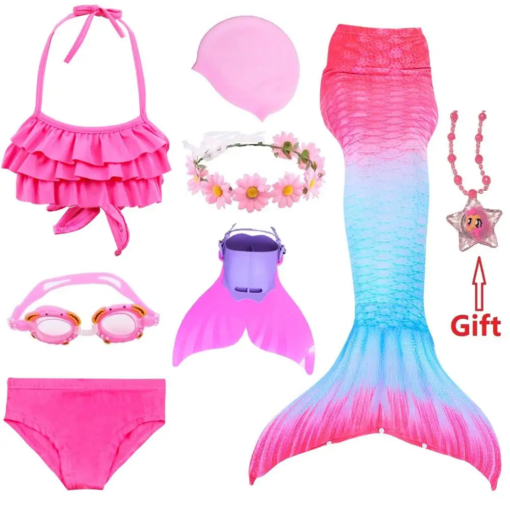 Детский купальник Русалочки красное бикини для девочек хвост русалки моноласт