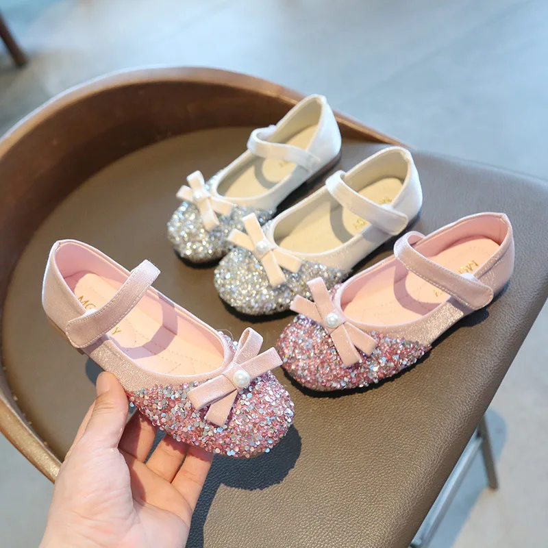 

Spring Summer Princess Shoes Baby Girl Crystal Pink Sliver Butterfly Fashion Girls Dress Shoes Kid Student Girl Pary Shoe D12103