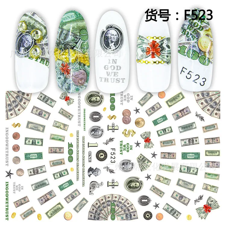 

Money Dollars enadhesive 3d nail sticker foil for nails art decoration cute cartoon designs nail decals manicure supplies tool