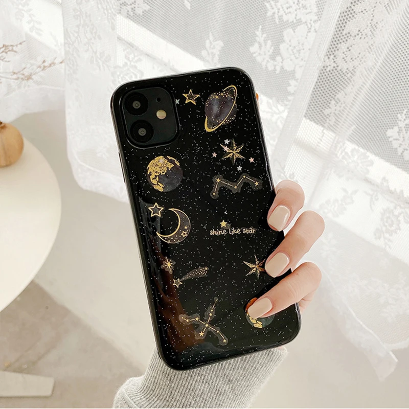 Чехол для телефона с блестками Космос Планета Звезда Луна iPhone 13 12 11 Pro X XR XS MAX 8 7 Plus