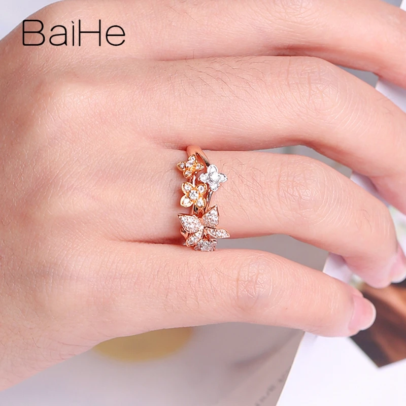BAIHE Solid 14K белый+ желтый+ розовое золото Сертифицированный 0.24ct натуральные Алмазы обручальные женские модные ювелирные изделия Подарочное кольцо