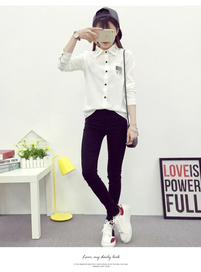 Новое 2019 Queda Mulheres Blusas Moda Senhora Estilo Coreano Camisas манга Longa MUsica SImbolo |