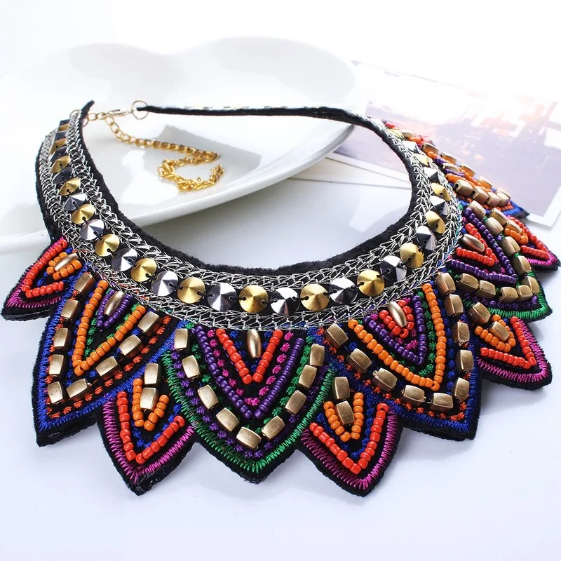 Hot European and American fashion exaggerated retro ethnic style rice beads fake collar handmade necklace | Украшения и