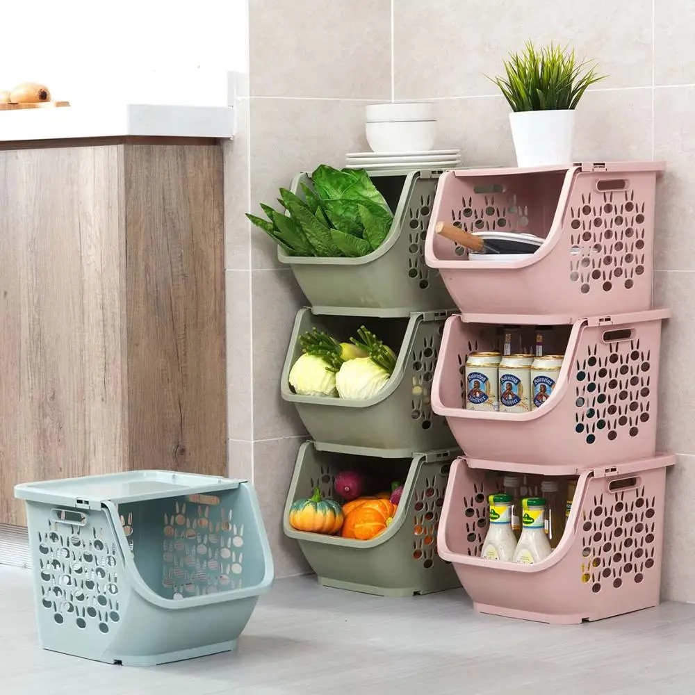 

Kitchen Storage Basket Food Storage Containers Vegetables Fruit Shelf Racks Sundries Organizer Hollow Baskets Bathroom Supplies