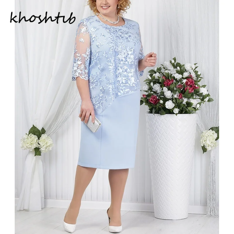 Khoshtib, женское платье, топ, кружевная панель, толстая сестра, короткий рукав, большой размер, женское платье размера плюс, платье Omighty