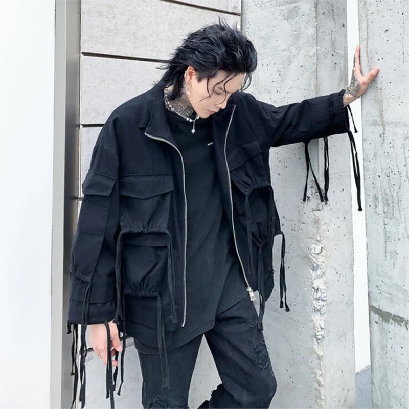 Винтажная мужская куртка с лентами в стиле панк уличные готические куртки и