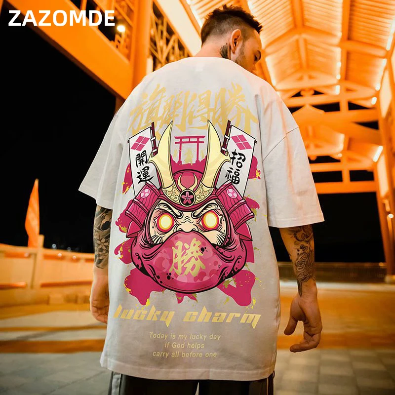 ZAZOMDE Men's T-Shirts 2022 Chinese Style Lucky Printed Short Sleeve Tshirts Summer Hip Hop Casual Cotton Tops Tees Streetwear