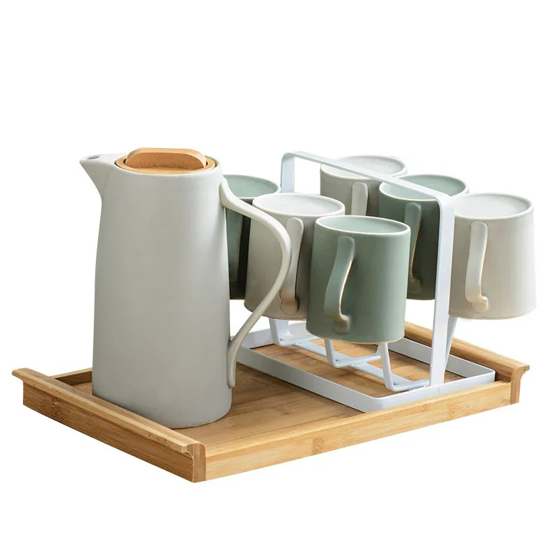 

Chinese Ceramics Cold Water Jug Water Cup Set Nordic Creative Home Living Room Mug Simple Large Capacity Tea Set kitchen items
