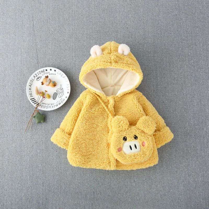 Yellow Pig Bag Зимняя теплая куртка принцессы с капюшоном и милыми заячьими ушками для маленьких девочек; вечерние пальто; теплая верхняя одежда для детей; casaco roupas de bebe - Цвет: Yellow Pig Bag