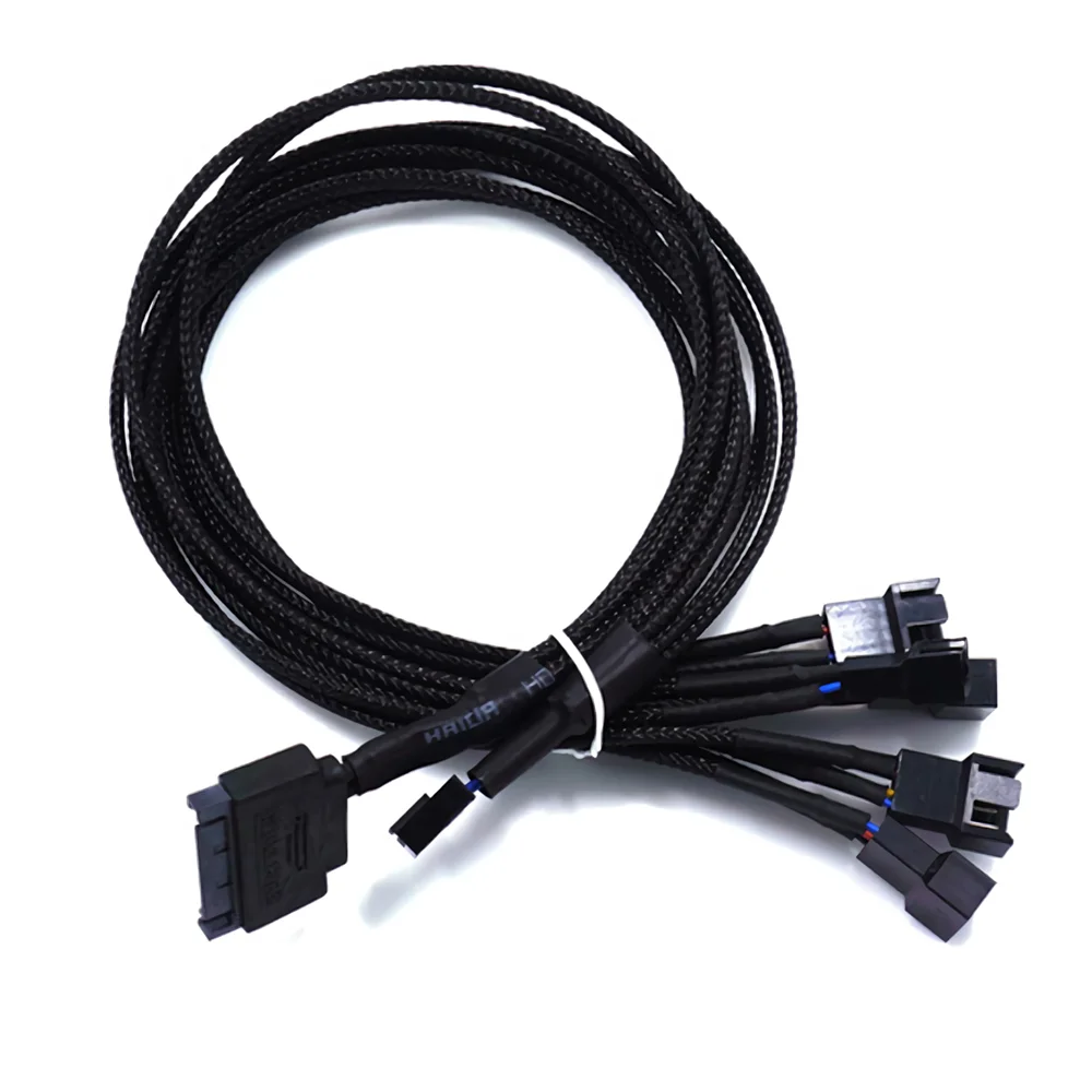 

PWM SATA to 4Pin Fan Adapter Cable Sleeved Braided Expansion Cables Splitter 43cm 1 to 5 Computer PC Fan Power Cable Converter