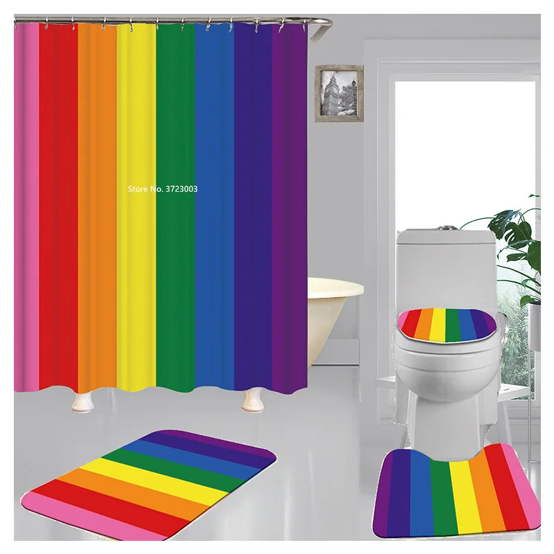 

Modern Simple Style Personality Digital Printing Shower Curtain Waterproof Polyester Shower Curtain Toilet Cushion 4 Piece Set