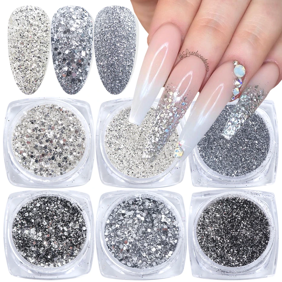 6 коробок лазерные блестки для голографические наклейки ногтей серебристый