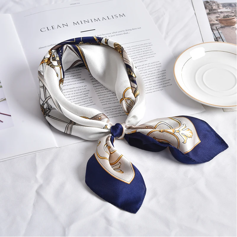 2021 Square Silk Neckerchief 53x53cm Hangzhou Kerchief Wraps for Ladies Printed Bandana 100% Real Neck Scarf |