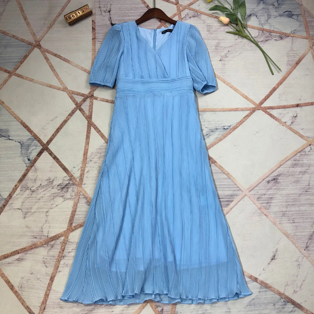 

Summer new women's dress elastic waist pleated wave skirt style temperament