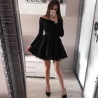 Черное платье с длинным рукавом для девушек, ТРАПЕЦИЕВИДНОЕ ПЛАТЬЕ ДЛЯ выпусквечерние вечера, платье из эластичного атласа, бесплатная доставка